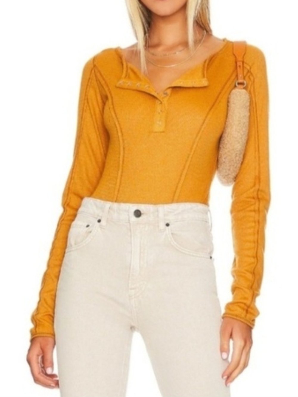 New Free People Sloane Long Sleeve Ribbed Bodysuit, Sz. Medium, NWT
